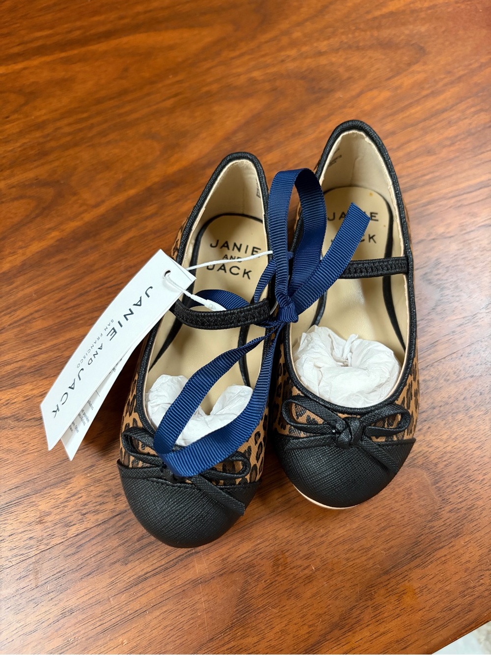 Janie and Jack Leopard Print Ballet Flats with Black toe